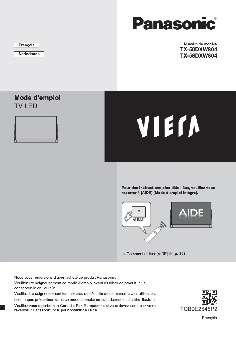 Page 1 of the manual Quick Start Guide Panasonic TX-58DXW804