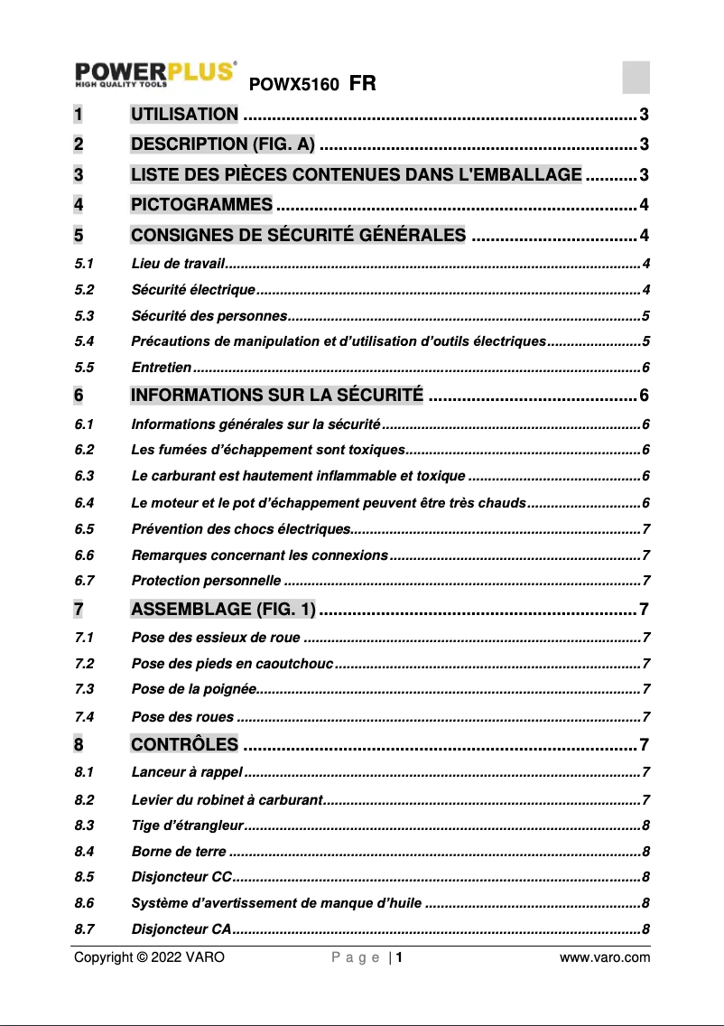 First page image of the manual for POWX5160