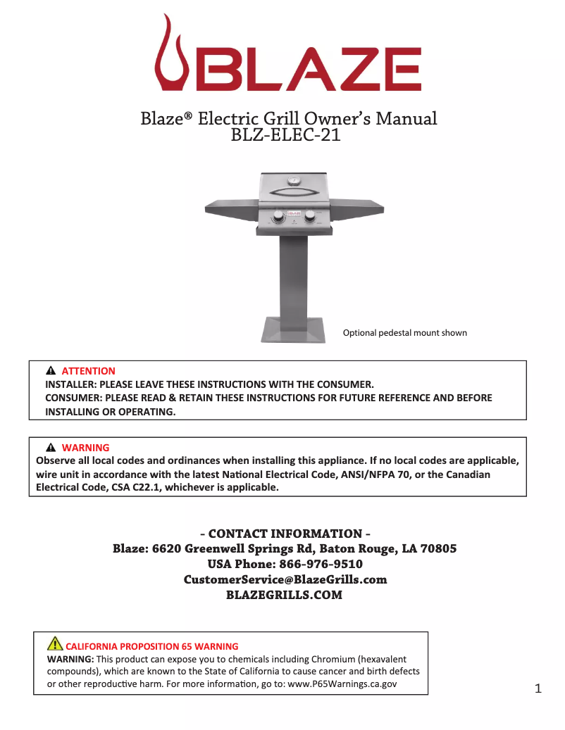 First page image of the manual for BLZ-ELEC-21