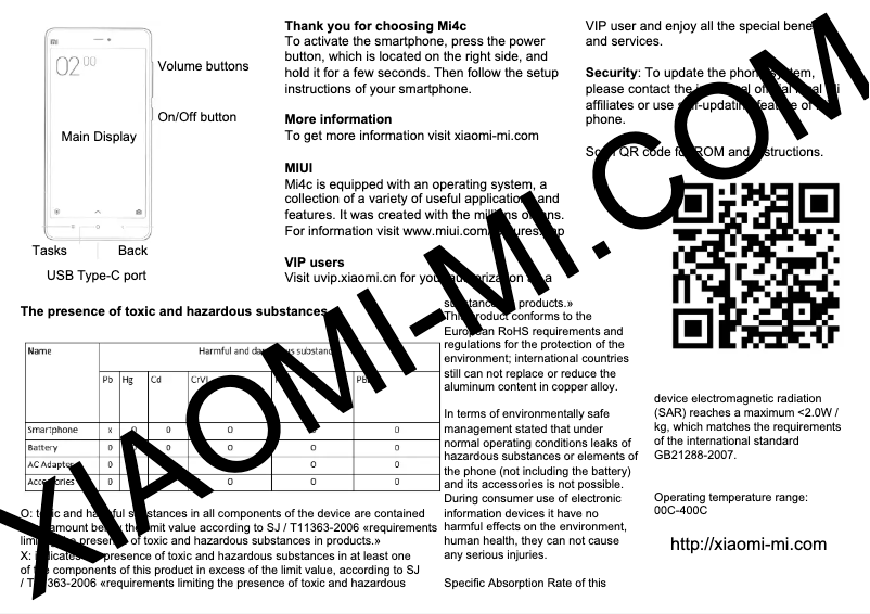Page 1 of the manual User Manual Xiaomi Mi 4i
