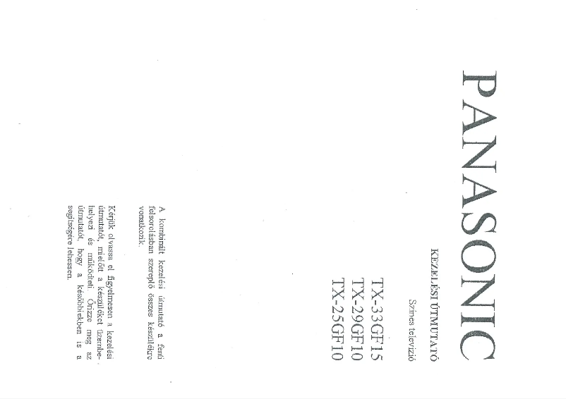 Page 1 of the manual User Manual Panasonic TX-29GF10