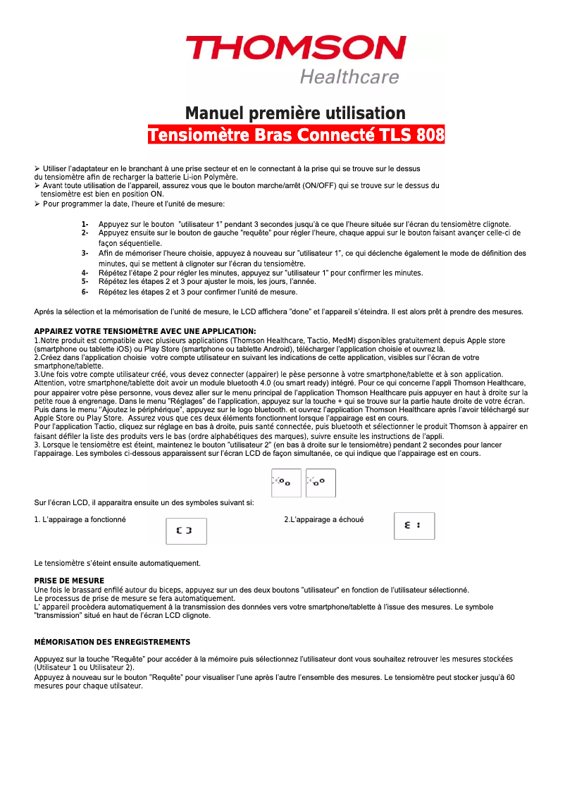 Page 1 of the manual User Manual Thomson TLS-808