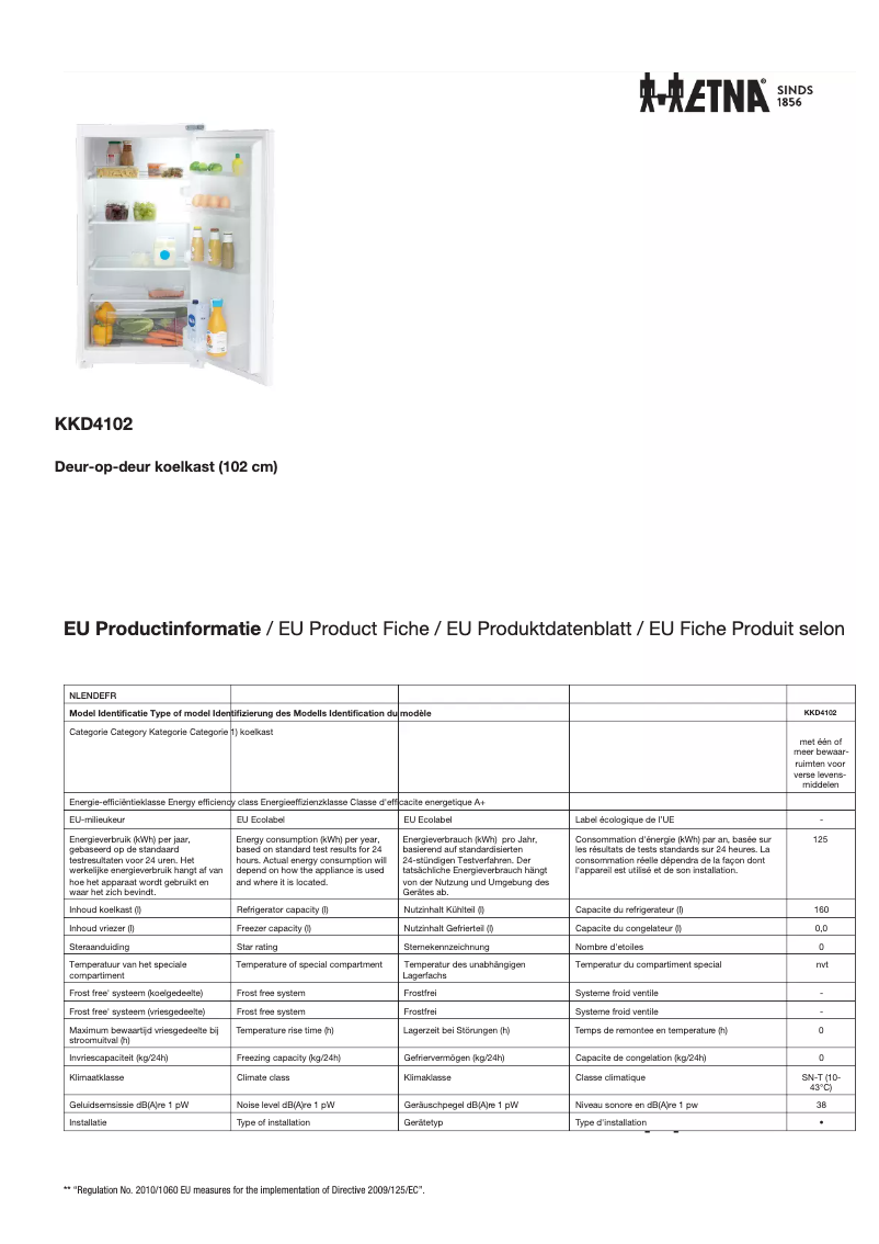 Page 1 of the manual Technical Sheet Etna KKD4102