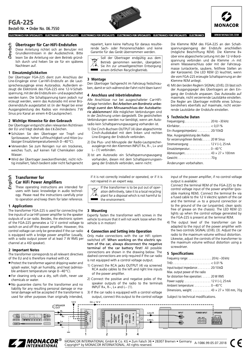Page 1 of the manual User Manual Monacor FGA-22S