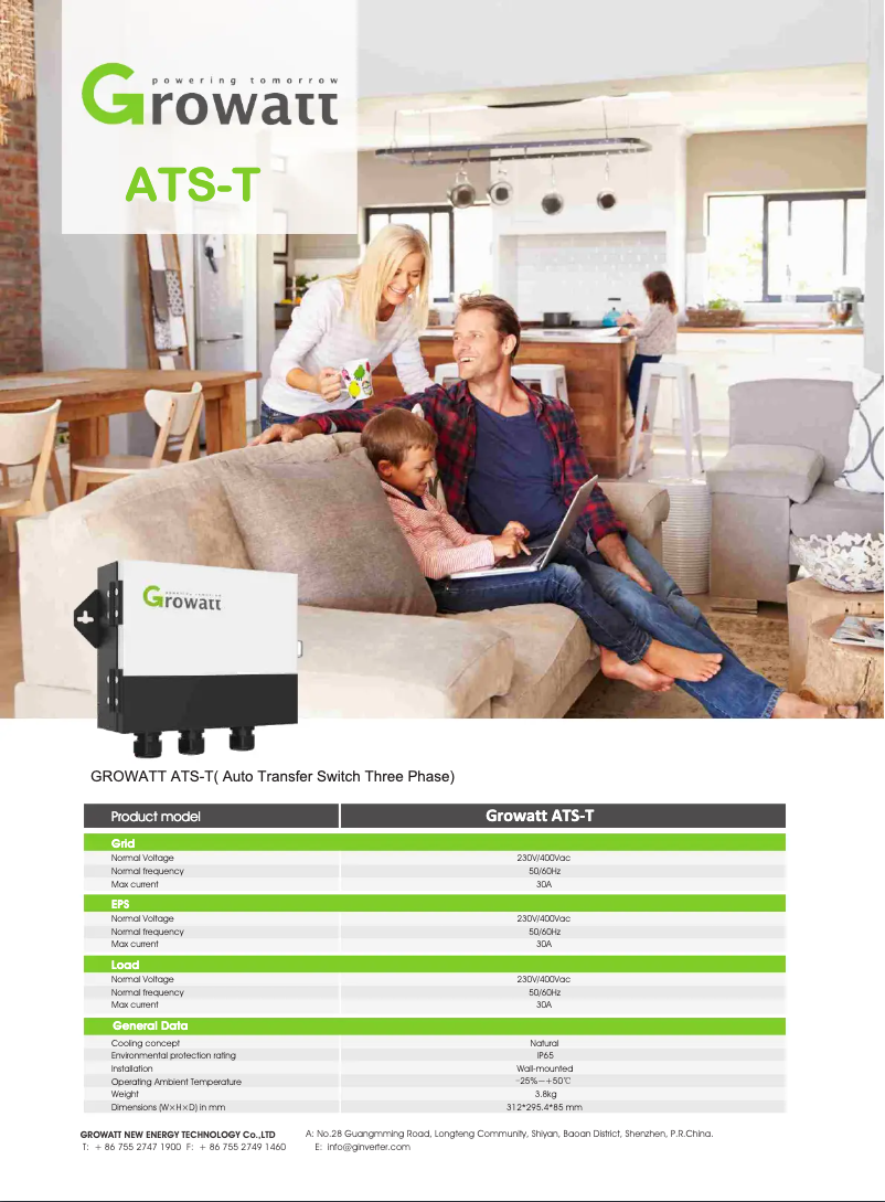 Page 1 de la notice Fiche technique Growatt ATS-T