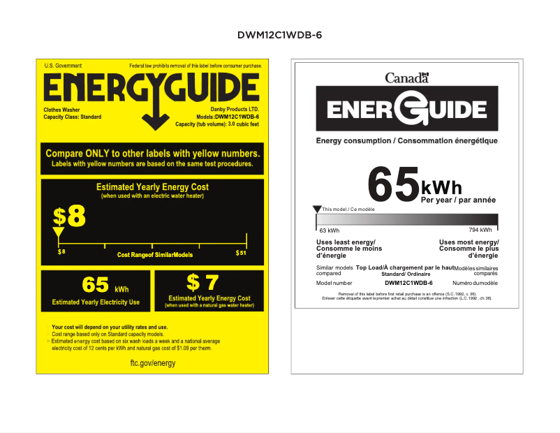Page 1 of the manual Energy Label Danby DWM12C1WDB-6