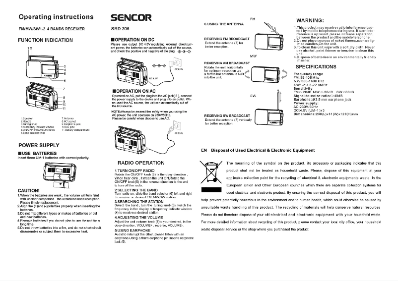 Page 1 of the manual User Manual Sencor SRD 206