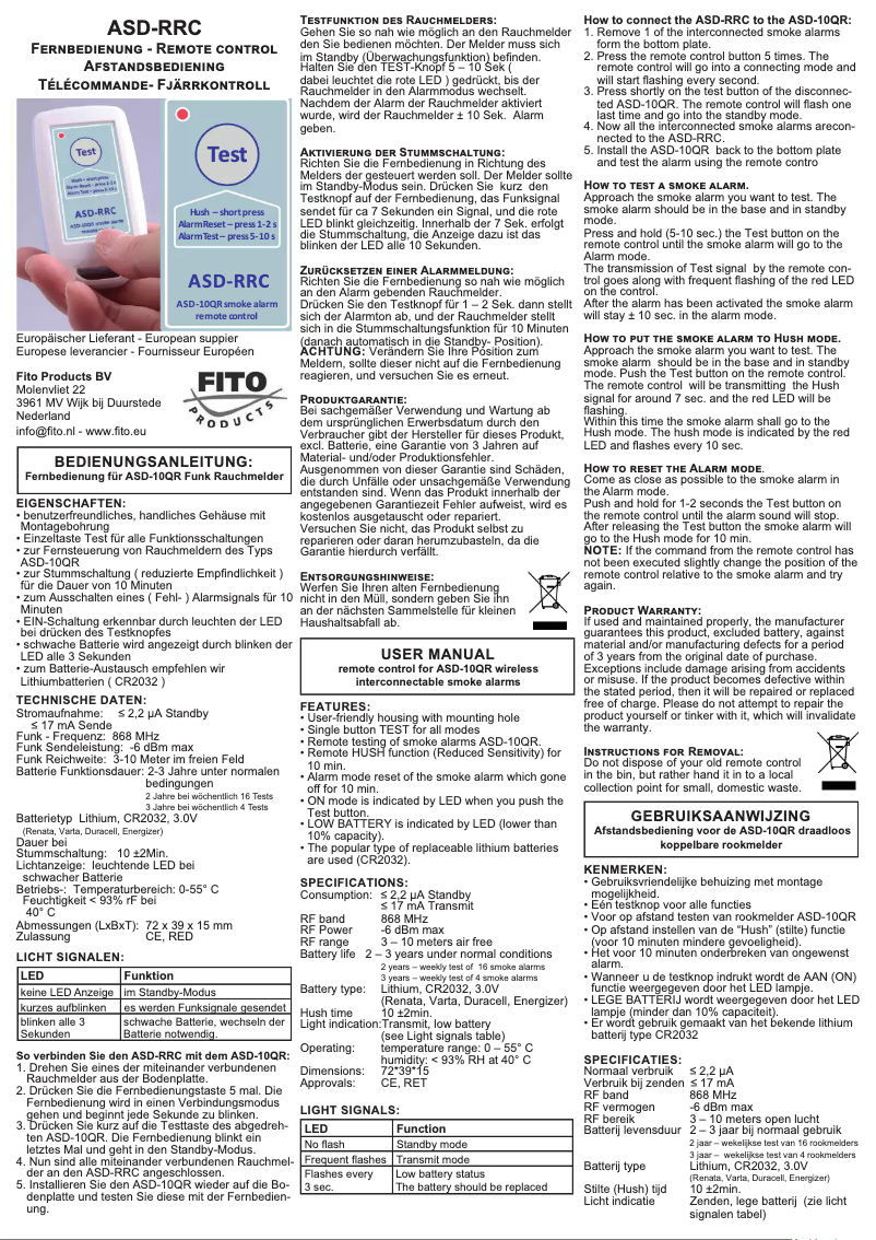 Page 1 of the manual User Manual Fito ASD-RRC