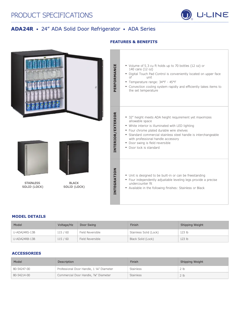 Page 1 of the manual Technical Sheet U-Line U-ADA24R13B