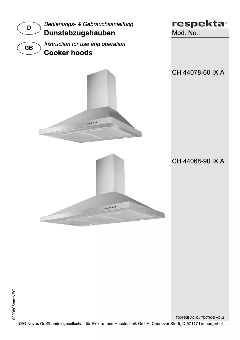 Page 1 of the manual User Manual Respekta Medea CH44078-60IXA