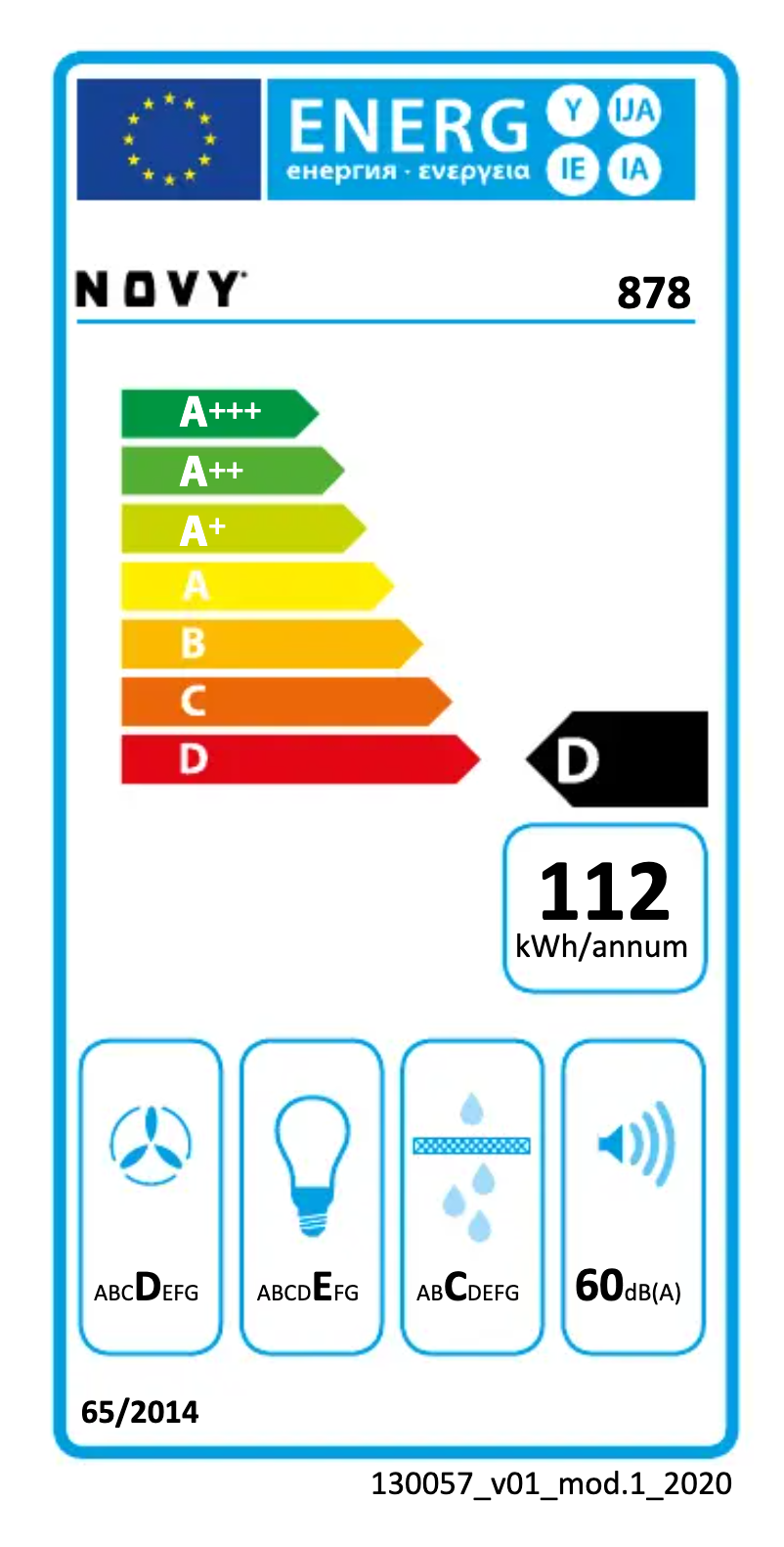 Page 1 of the manual Energy Label Novy Glass'line 878