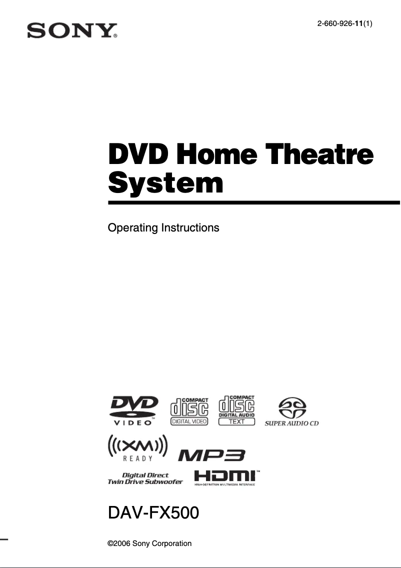 Page 1 of the manual User Manual Sony DAV-FX500
