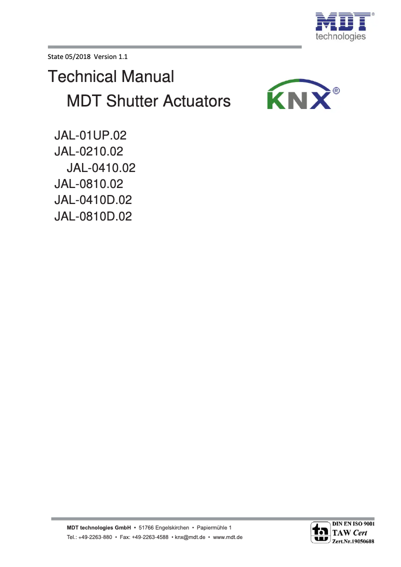 First page image of the manual for JAL-0810D.02