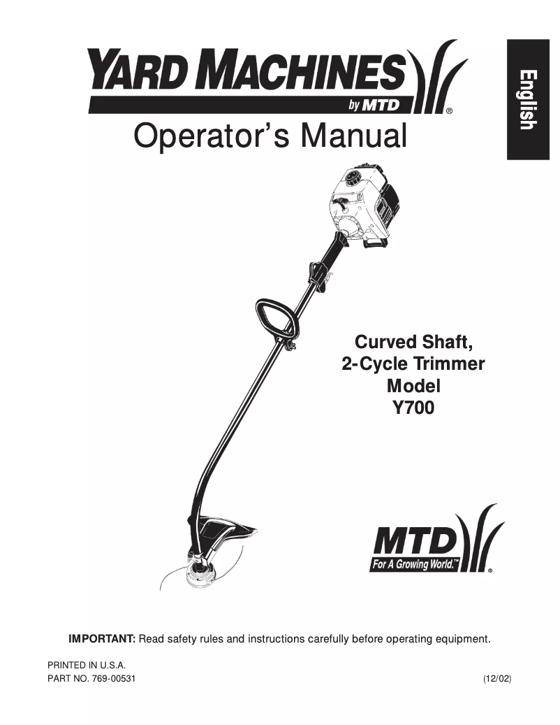 Page 1 of the manual User Manual MTD Y700