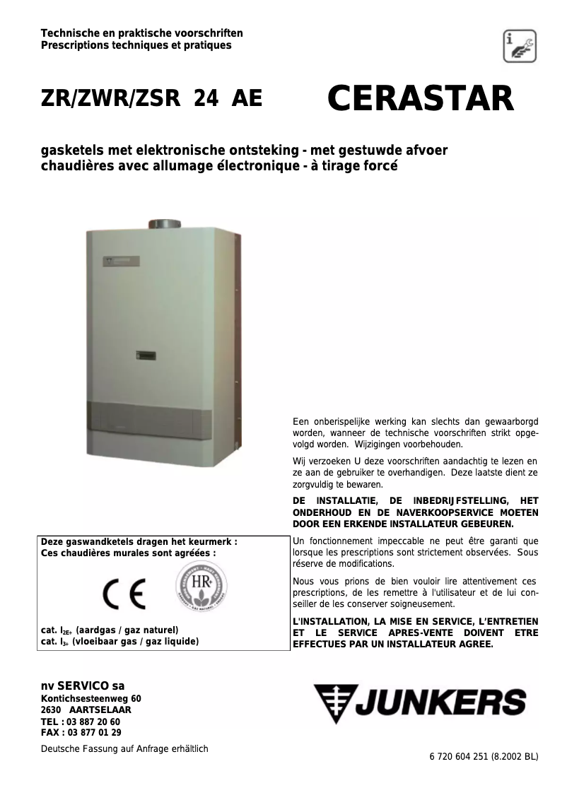 Page 1 of the manual User Manual Junkers Cerastar ZSR 24 AE