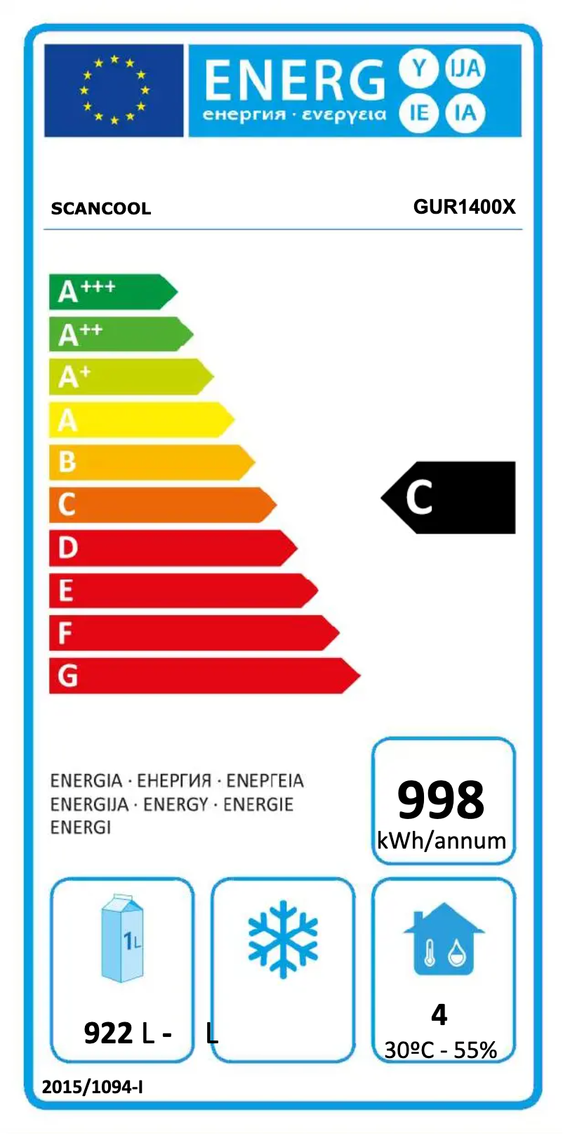 Page 1 of the manual Energy Label Scancool GUR1400X