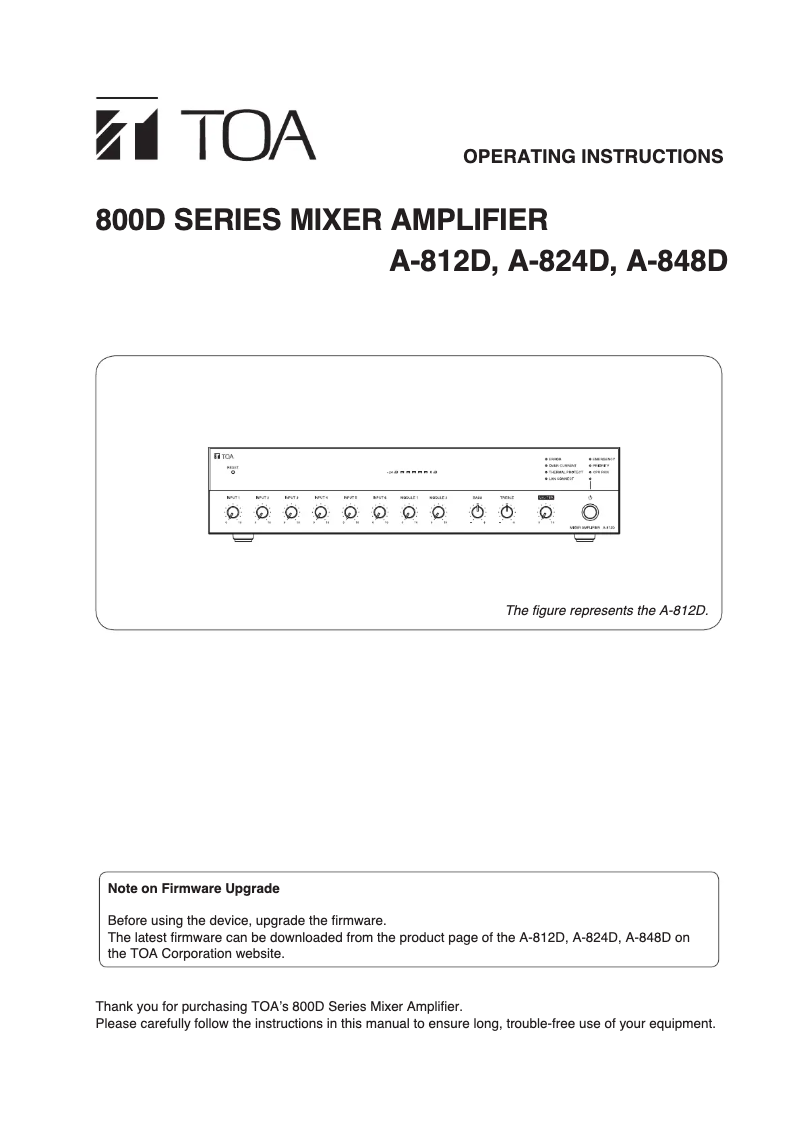 Page 1 de la notice Manuel utilisateur TOA A-848D