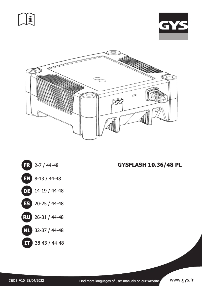 First page image of the manual for Gysflash 10.36/48 PL