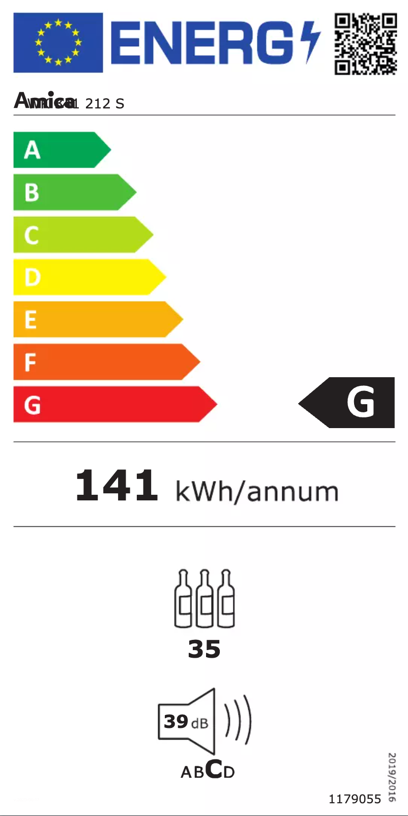 Page 1 of the manual Energy Label Amica WK 341 212 S