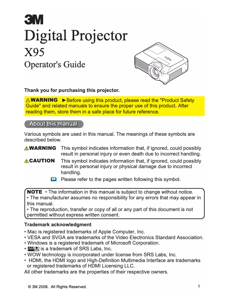 First page image of the manual for X95