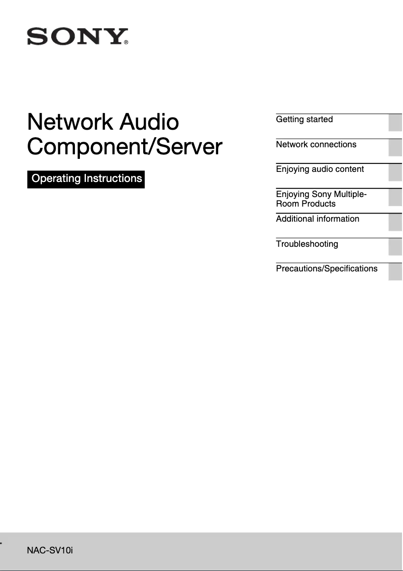 Page 1 of the manual User Manual Sony NAC-SV10I
