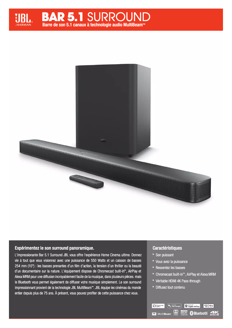 Page 1 of the manual Technical Sheet JBL Bar 5.1