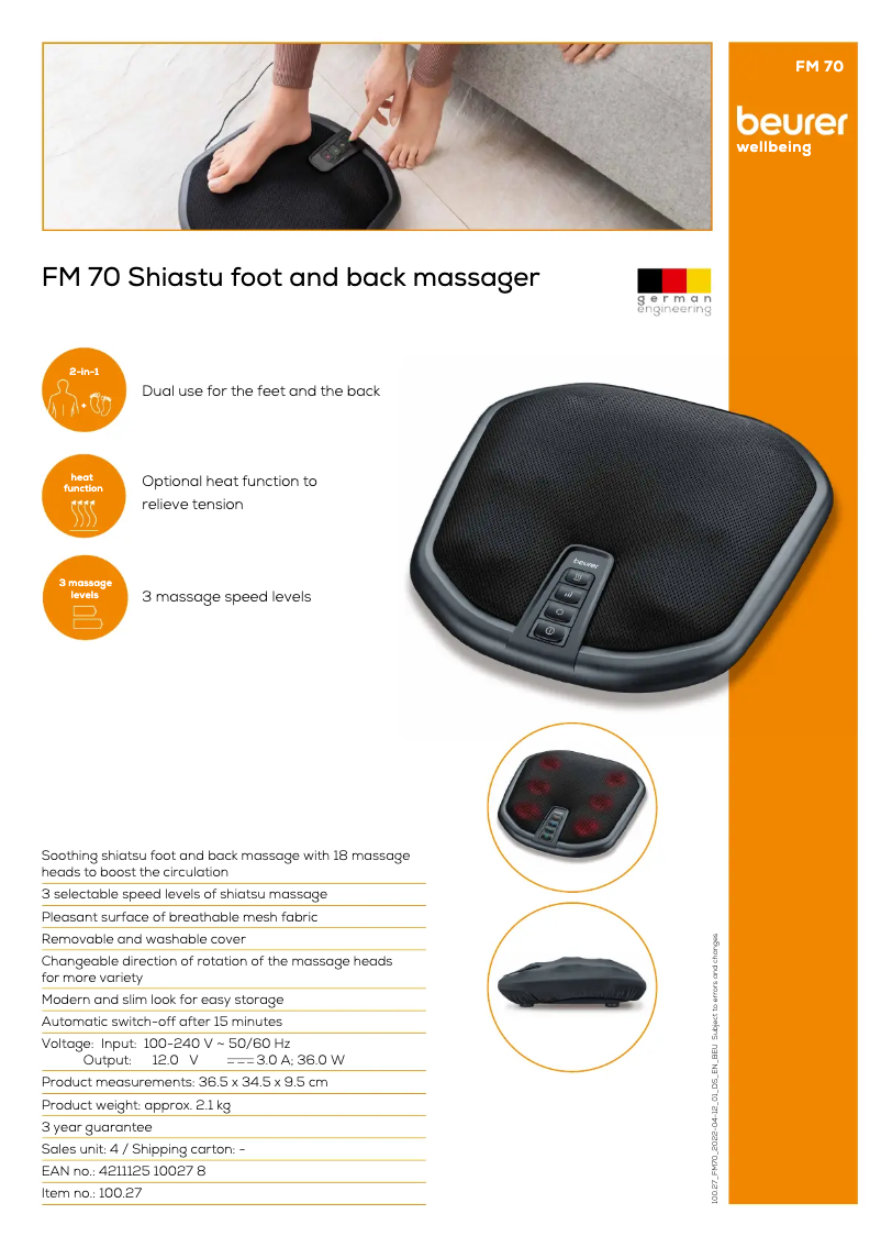 Page 1 of the manual Technical Sheet Beurer FM 70