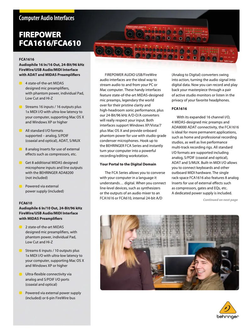 Page 1 of the manual Brochure Behringer Firepower FCA610