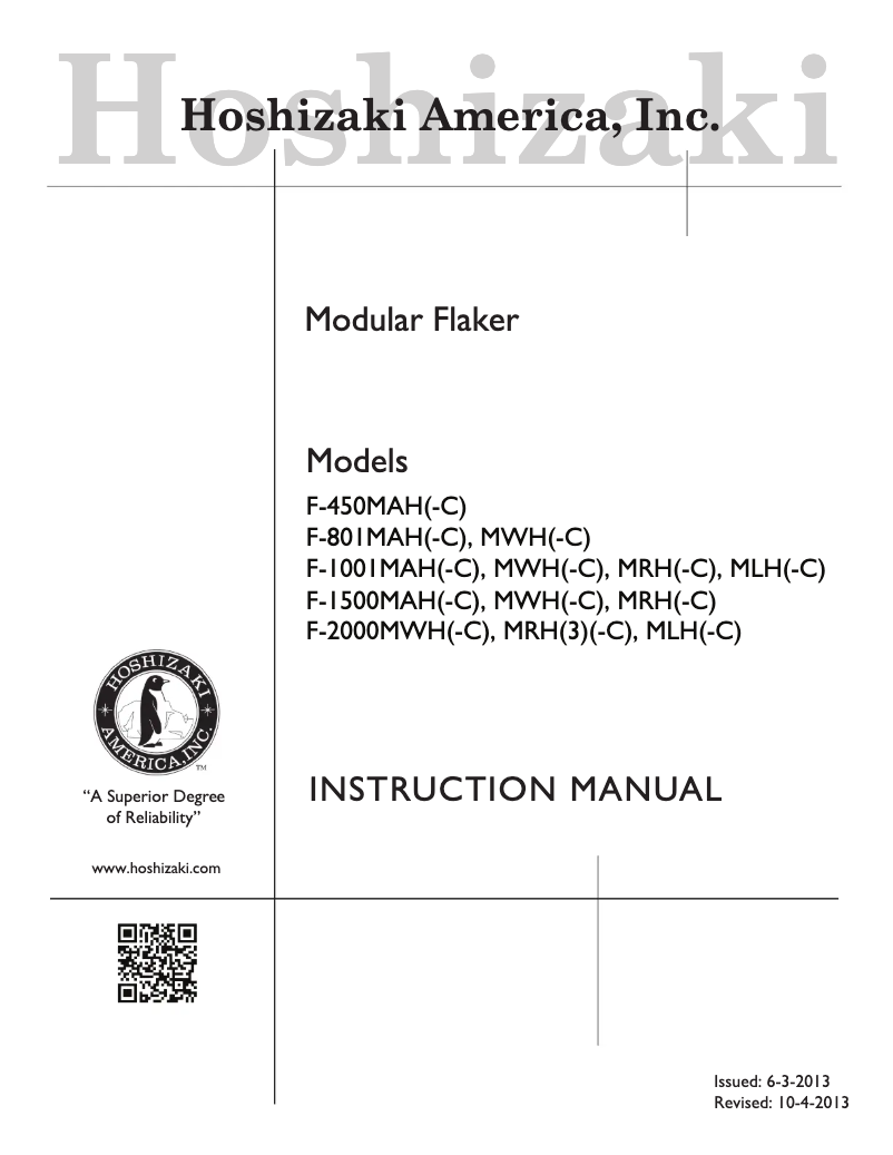 Page 1 of the manual Use and Maintenance Manual Hoshizaki F-801MAH