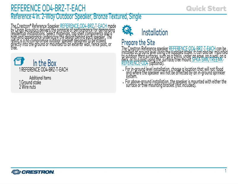 Page 1 de la notice Manuel utilisateur Crestron OD4-BRZ