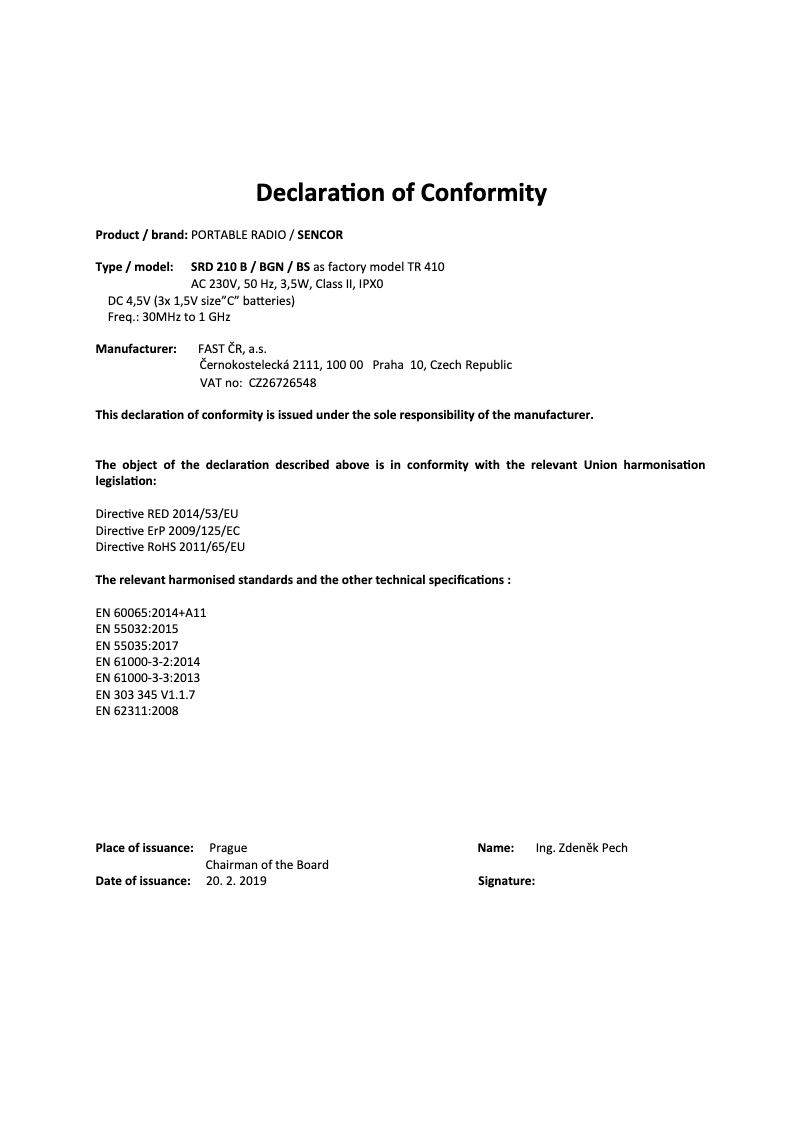 Page 1 de la notice Manuel utilisateur Sencor SRD 210 BGN