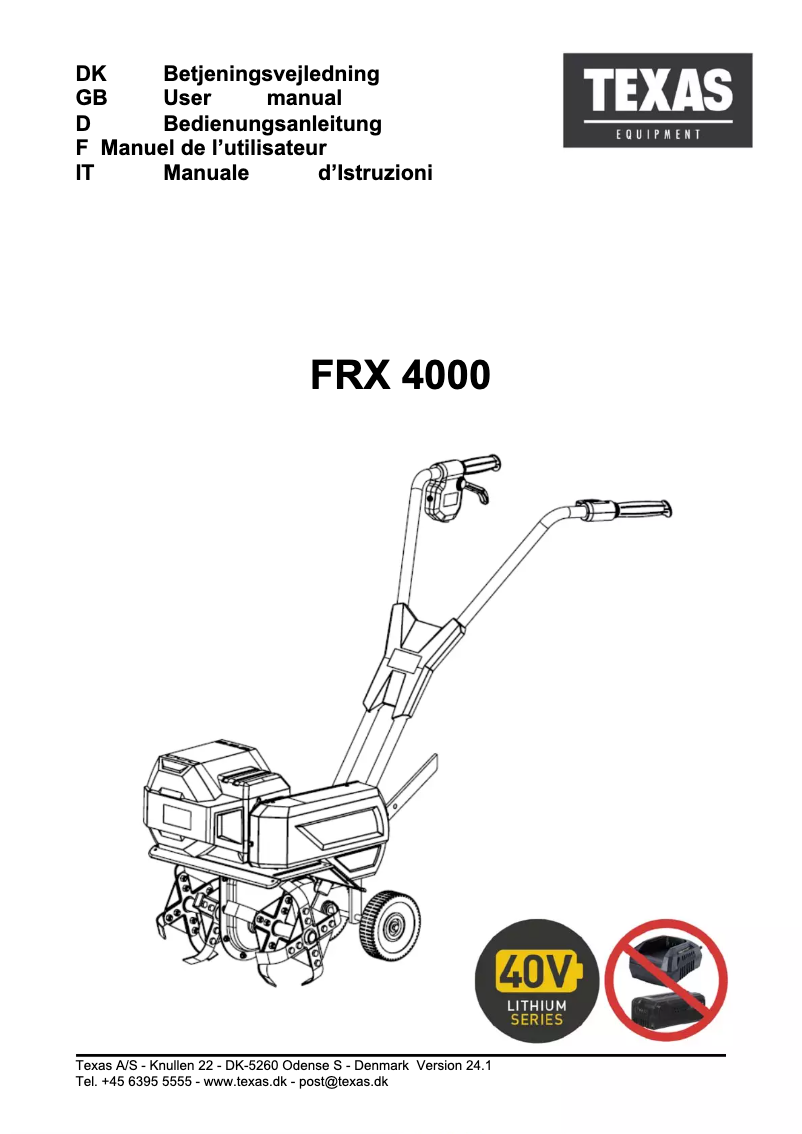 First page image of the manual for FRX4000