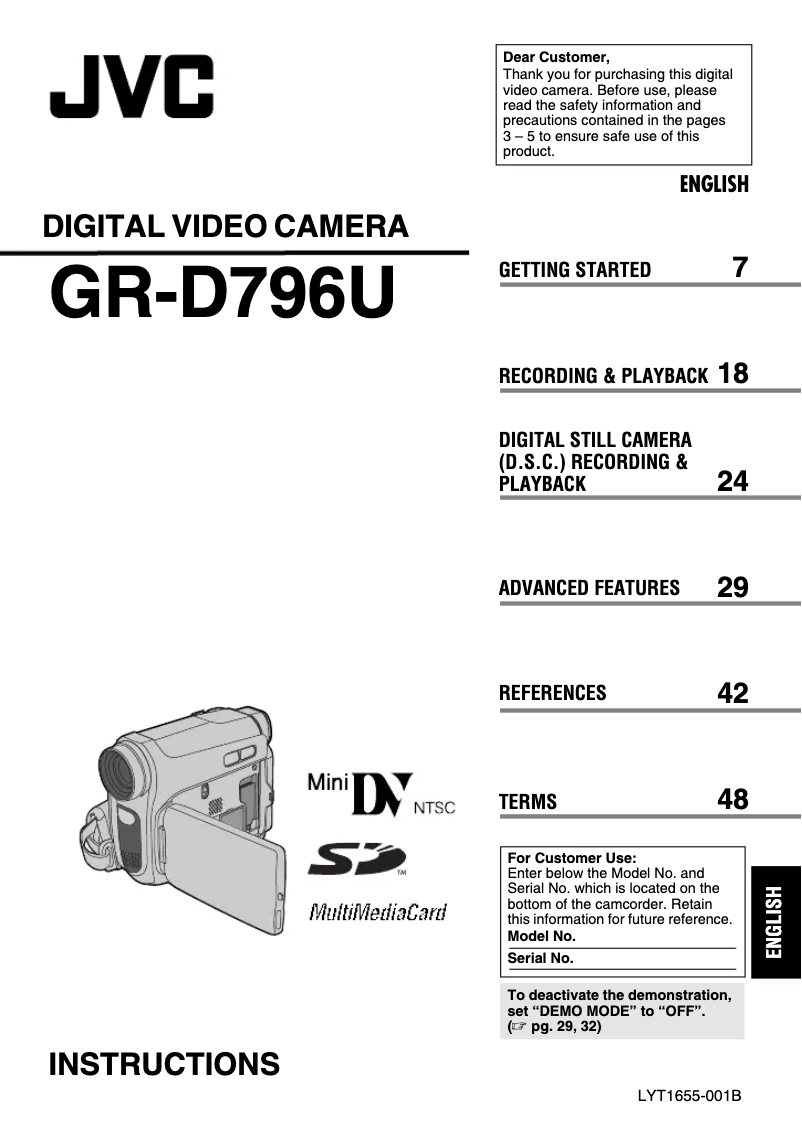 Page 1 of the manual User Manual JVC GR-D796