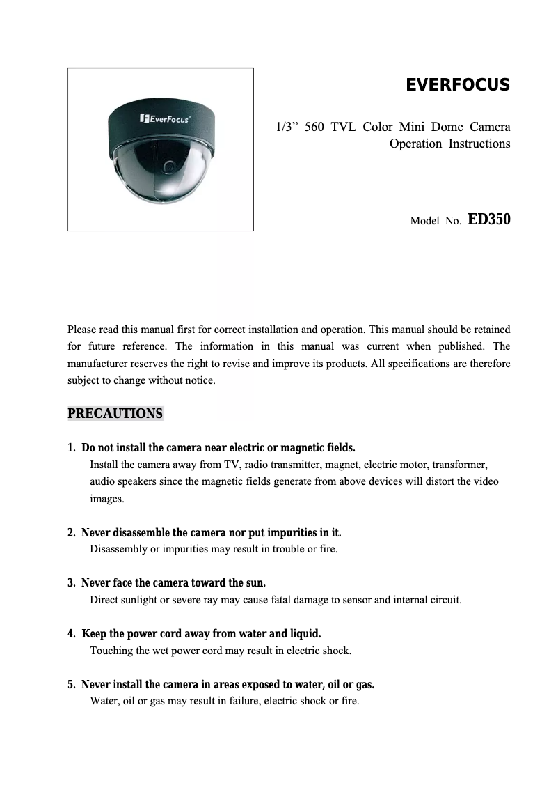 Page 1 of the manual User Manual EverFocus ED350