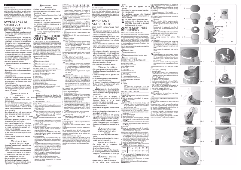 Page 1 of the manual Instruction Manual Ariete Grinder Pro 3017