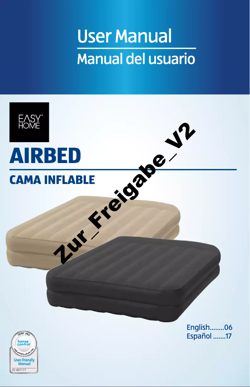 First page image of the manual for Airbed