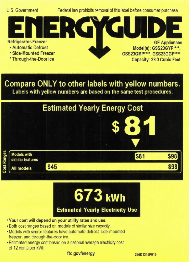 Page 1 of the manual Energy Label GE GSS23GGPWW