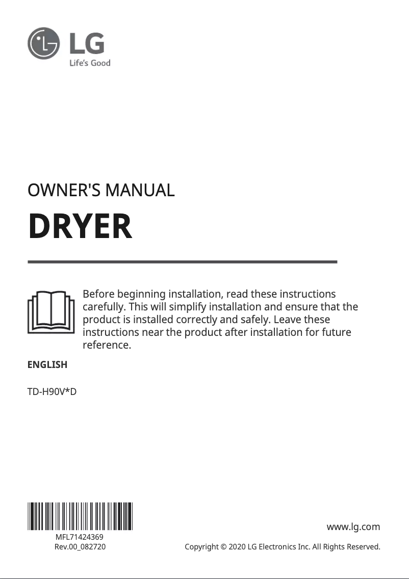 First page image of the manual for TD-H90VWD