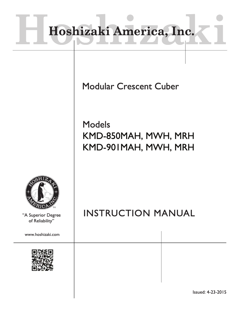 Page 1 of the manual Use and Maintenance Manual Hoshizaki KMD-850MAH