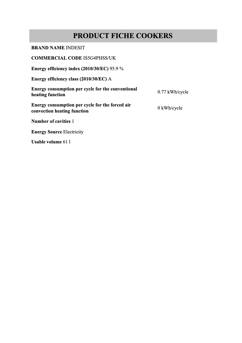 First page image of the manual for IS5G4PHSS/UK