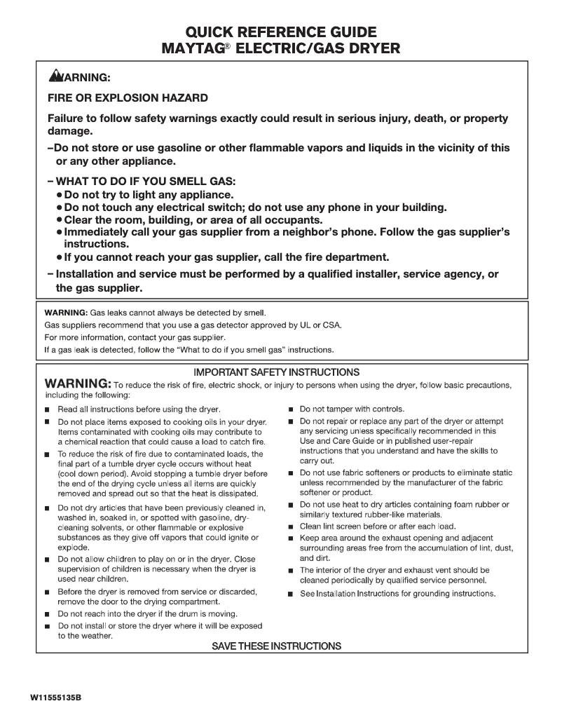 Page 1 of the manual Quick Start Guide Maytag MGD7230HC