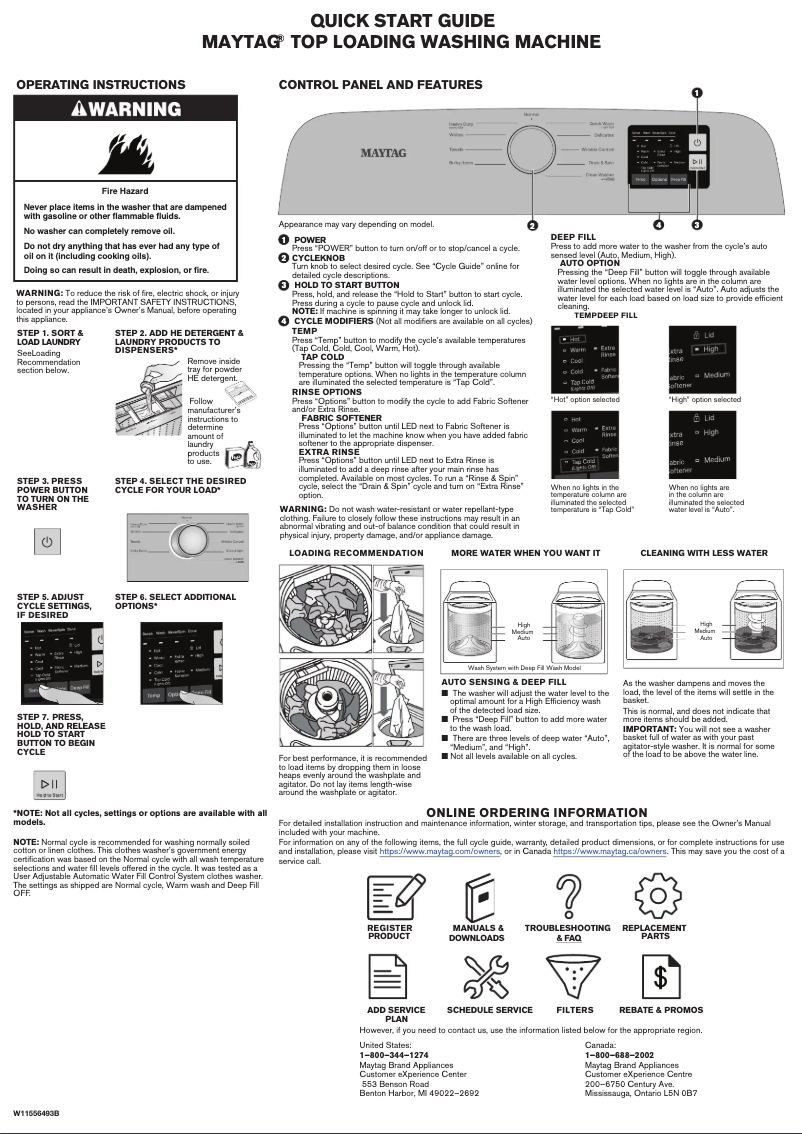 Page 1 of the manual Quick Start Guide Maytag MVW6200KW
