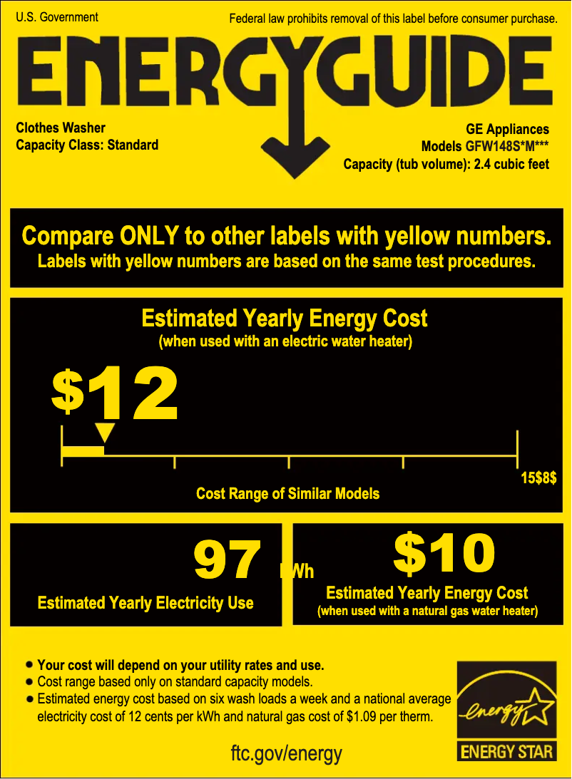 Page 1 of the manual Energy Label GE GFW148SSMWW