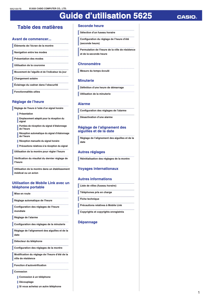 Page 1 of the manual User Manual Casio G-Shock GW-5625
