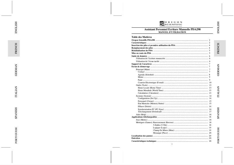 Page 1 of the manual User Manual Oregon Scientific PDA298