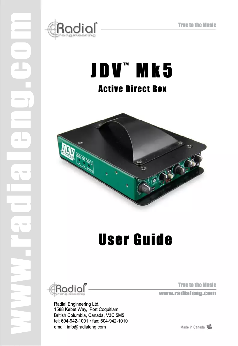 Page 1 of the manual User Manual Radial Engineering JDV Mk5
