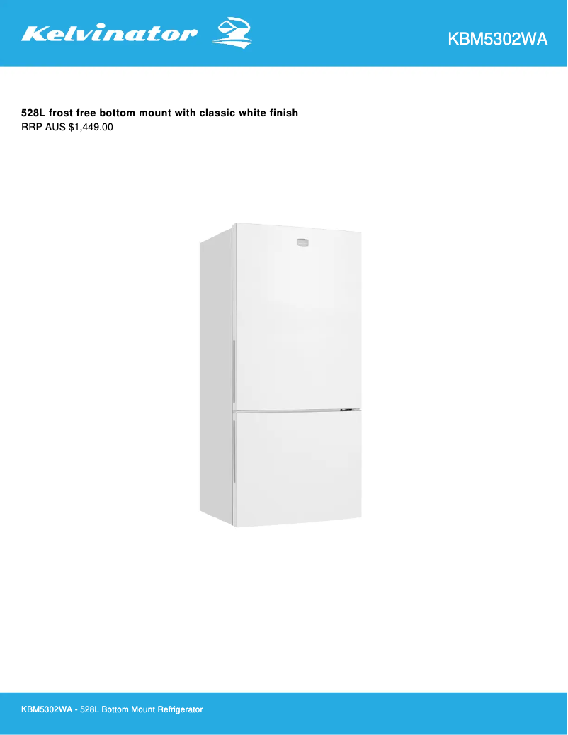 Page 1 of the manual Technical Sheet Kelvinator KBM5302WA