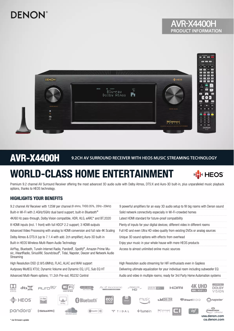 Page 1 of the manual Technical Sheet Denon AVR-X4400H