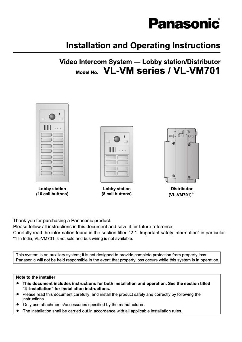 Page 1 of the manual User Manual Panasonic VL-VM502