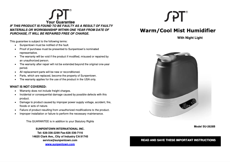 Page 1 of the manual User Manual SPT SU-2628B
